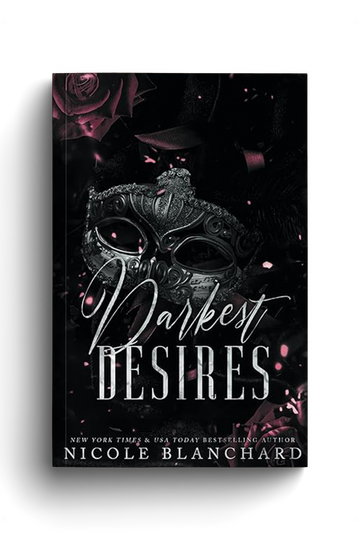 Book cover of 'Darkest Desires' with a mask and roses on a dark background