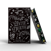 Black book with decorative cover and 'Until Death' text on a white background