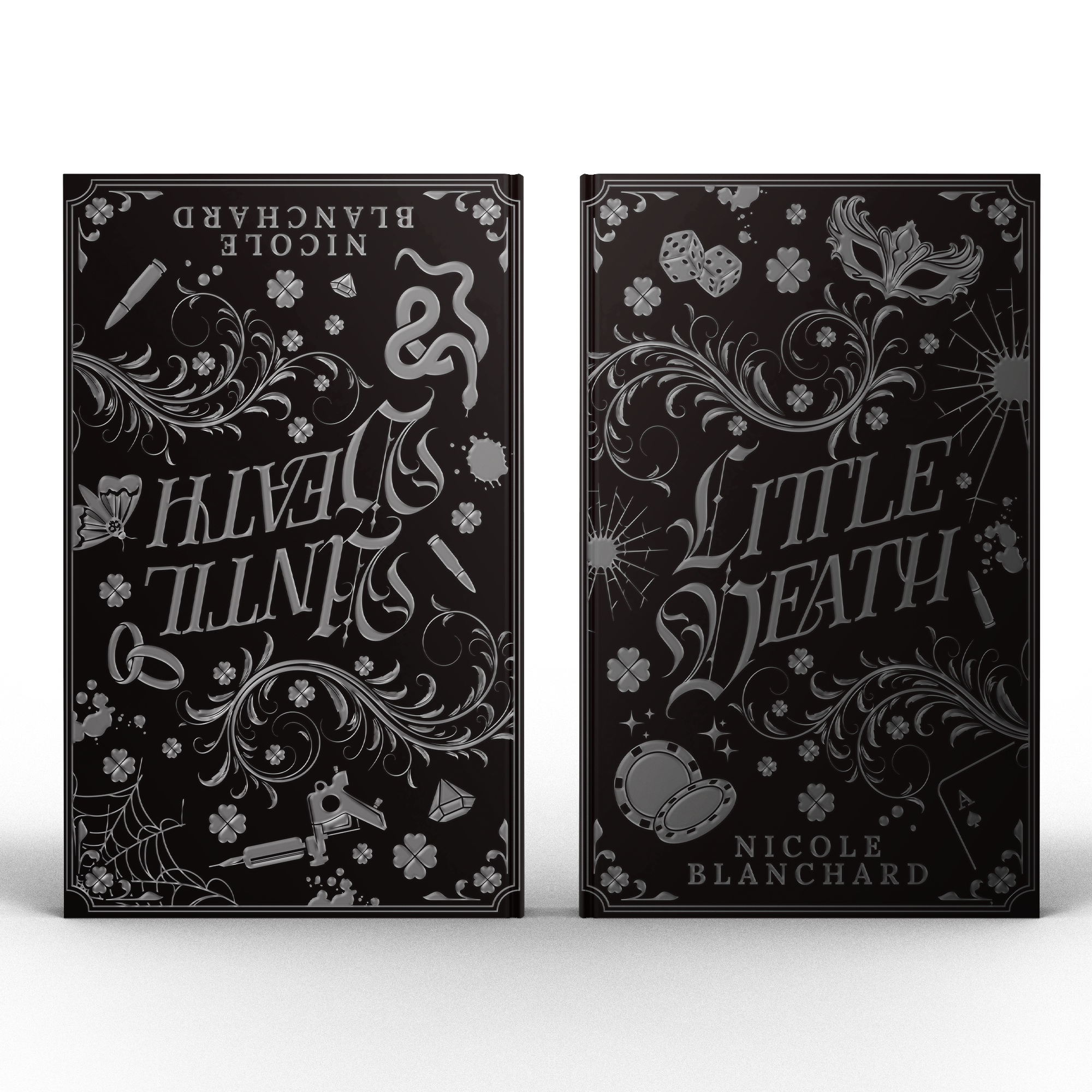 Two black book covers for Until Death and Little Death by Nicole Blanchard