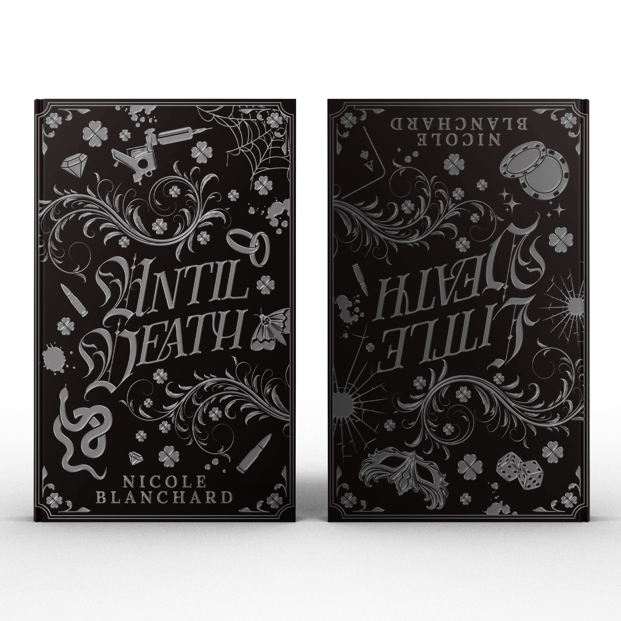 Two black book covers for Until Death and Little Death by Nicole Blanchard