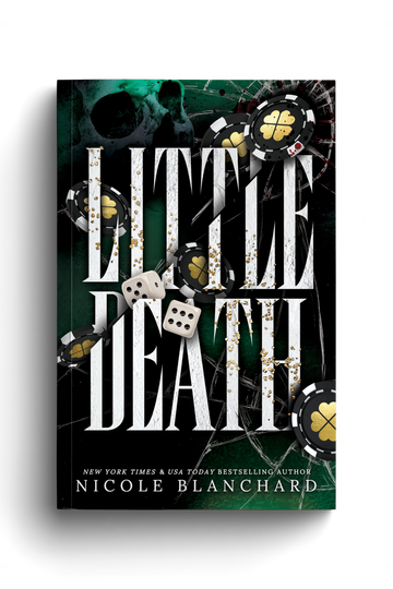 Book cover of 'Little Death' by Nicole Blanchard with dice and gambling-themed design.