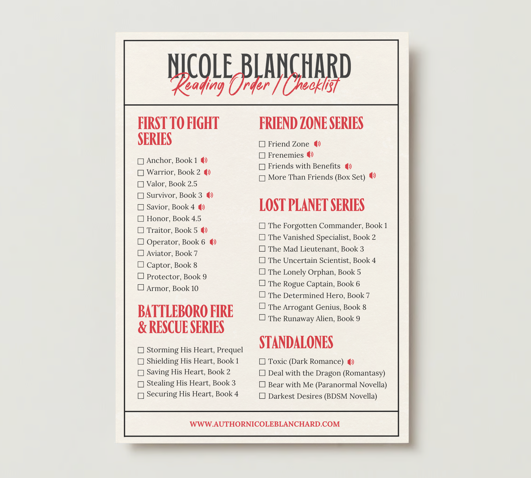 Nicole Blanchard Reading Order / Checklist